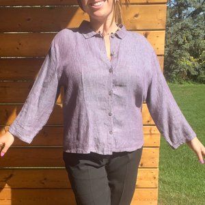 Flowy Linen Violet Purple Button Up Blouse